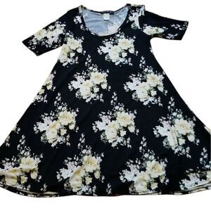 Soft knit Black Floral fit and flare Dress, Medium